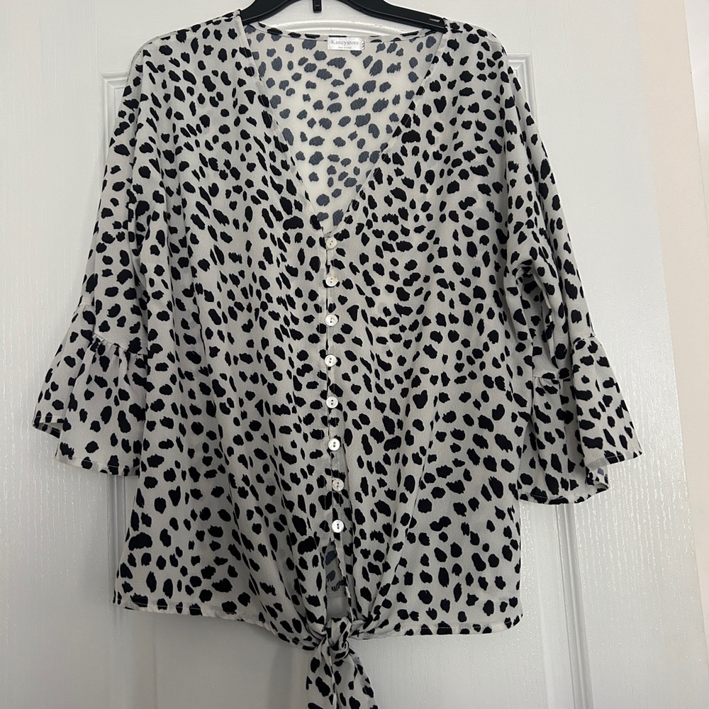 Women’s Button Down V-Neck Leopard XL